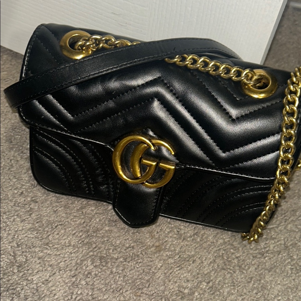 Gucci Black and Gold Crossbody Bag with Quilted Leather